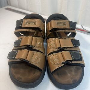 DUNLOP THREE-STRAP LEATHER GOLF SANDALS #W1900S CARAMEL BROWN SZ 8M